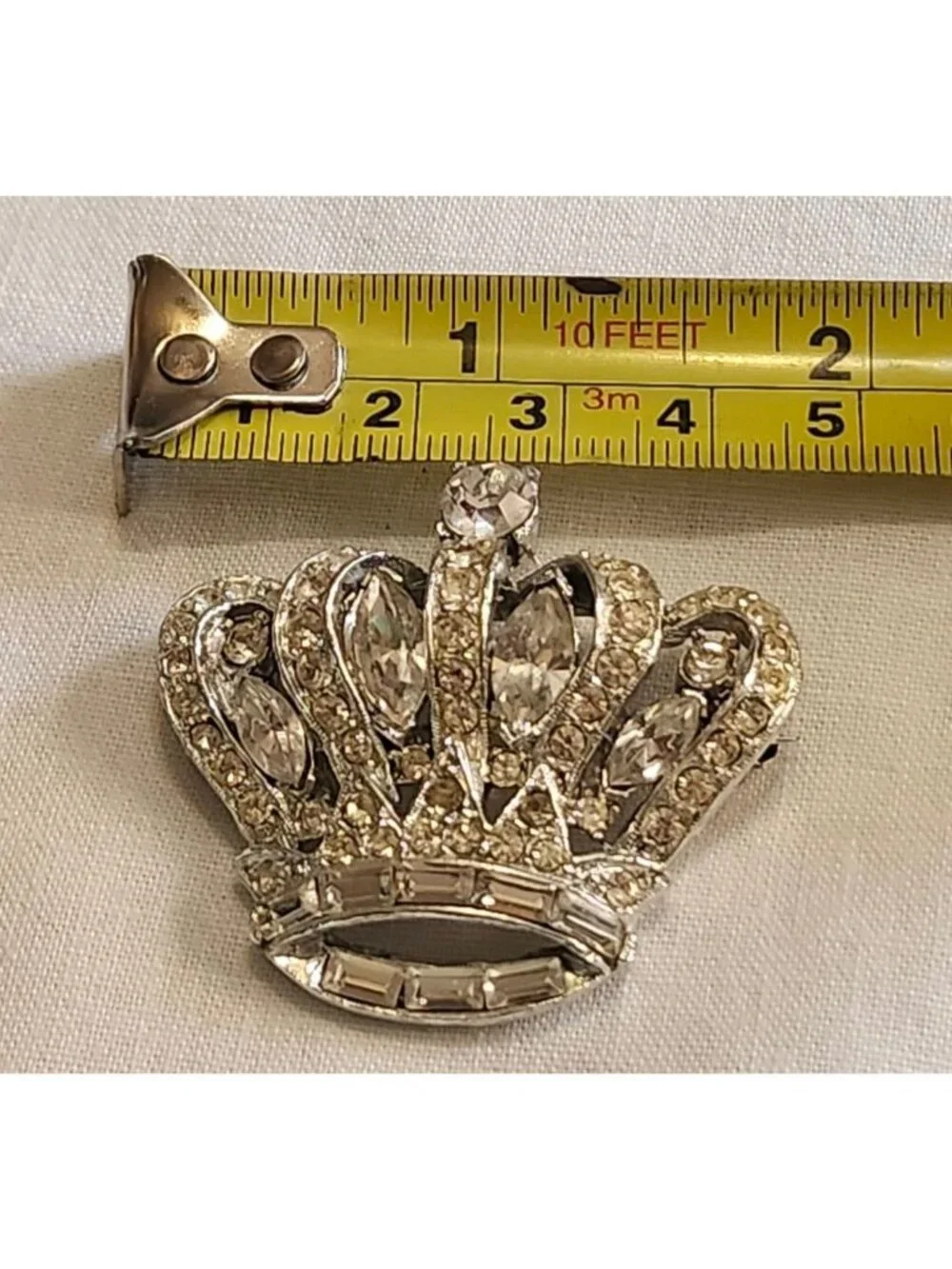 Vintage Rhinestone Crown  Silver Tone Regal Mardi Gras Brooch Elegant Sparkling